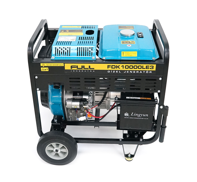 Дизельний генератор FULL FDK10000LE3, трехфазный 230 / 380V, 50Hz, 9.4kVA / 7.5kW, бак 12,5 л, витрата 2 л / год, ручний / стартер (без АКБ), 700х510х620 мм, 124 кг
