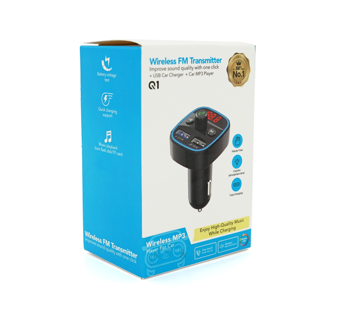 FM-модулятор Q1, 1.5A, FM, USB, TF, 49.5х41х36