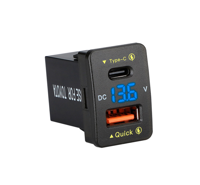 АЗУ FPUV-B, PD+QC3.0, Type-C: 30W, 5V-3A / 9V-3A / 12V-2.5A, USB: 18W, 5V-3.4A / 9V-2A / 12V-1.5A, 33x23mm, LED Blue, Black