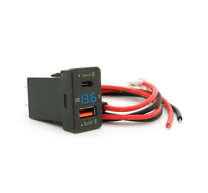 АЗУ FPUV-B, PD+QC3.0, Type-C: 30W, 5V-3A / 9V-3A / 12V-2.5A, USB: 18W, 5V-3.4A / 9V-2A / 12V-1.5A, 33x23mm, LED Blue, Black