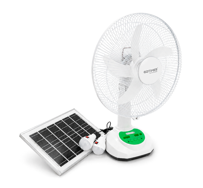Вентилятор GDTIMES GD 8069LI-14, 14", Solar+ вбудований акумулятор, 2*USB лампочки, Box
