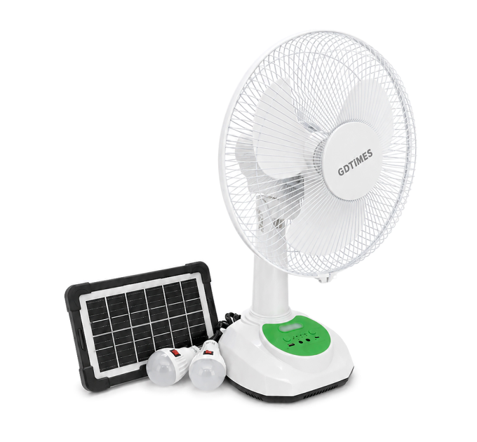 Вентилятор GDTIMES GD 8069LI, 12", Solar+ вбудований акумулятор, 2*USB лампочки, Box