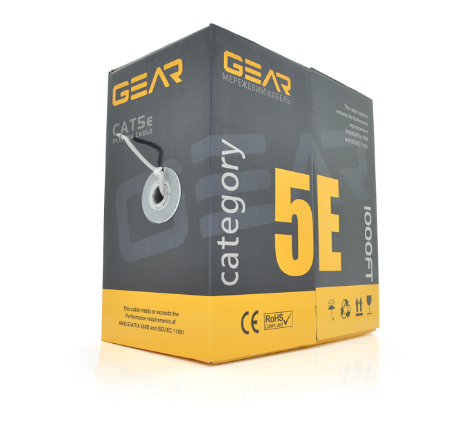 Кабель кручена пара GEAR UTP 4x2x0,50 Cat5E, CCA, для внутрішніх робіт, сірий, 305m