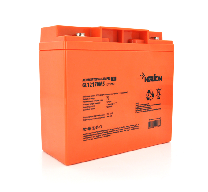 Акумуляторна батарея MERLION GL12170M5 12 V 17Ah ( 180 x 78 x 165 (168)), 4.77 kg, Orange, Q4