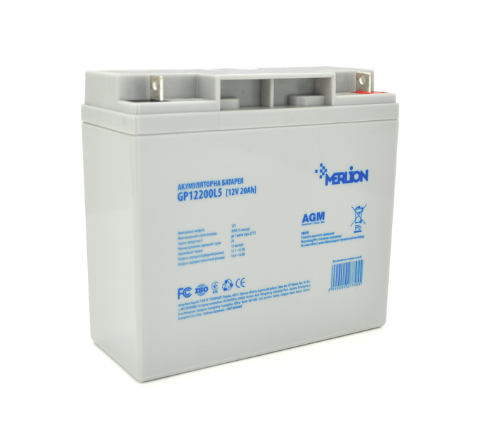 Акумуляторна батарея MERLION AGM GP12200L5 12 V 20 Ah ( 181 x 76 x 166 (168) ), 5,4 kg, Grey, Q4 / 192