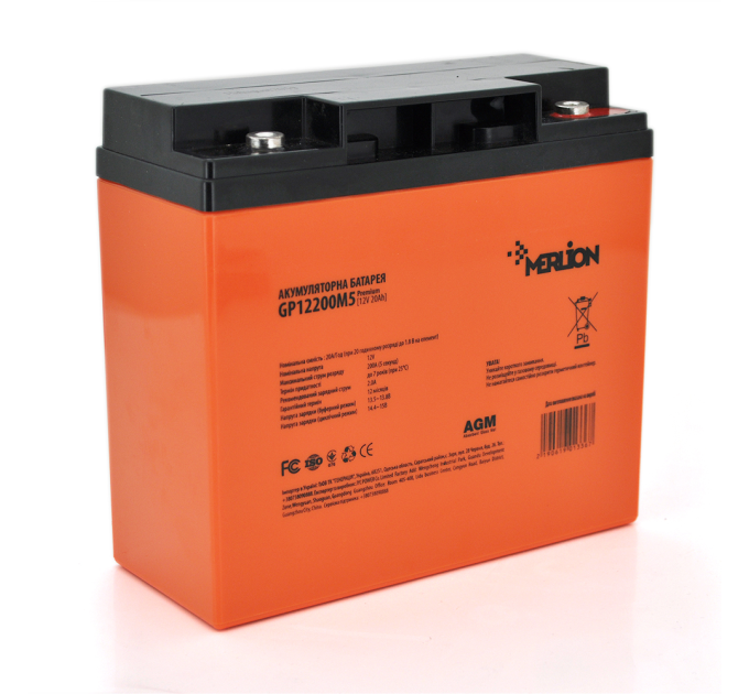 Акумуляторна батарея MERLION AGM GP12200M5 PREMIUM 12 V 20 Ah (180 x 78 x 165 (168)) Orange Q4 / 192