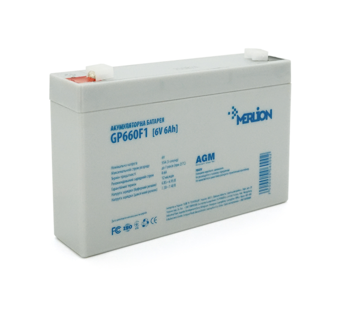 Акумуляторна батарея MERLION AGM GP660F1 6V 6Ah (150 x 35 x 90 (100)) White Q10