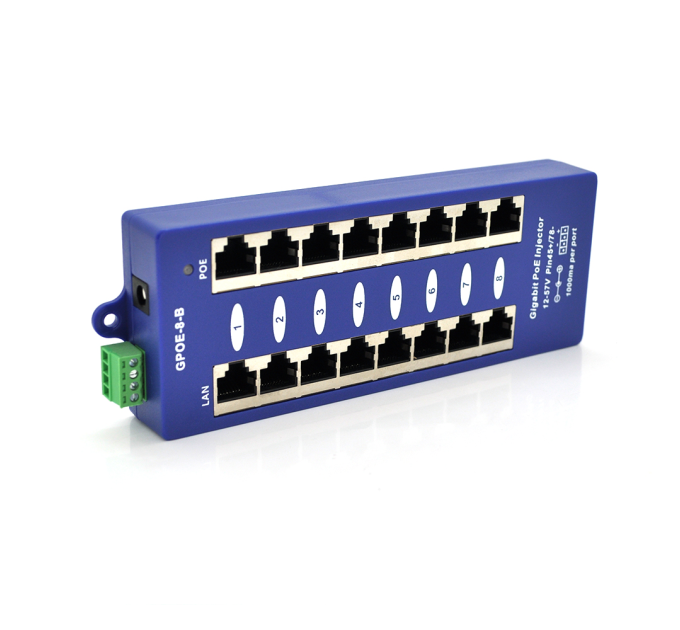 8-портовий POE-інжектор живлення, з 8xRJ45 портами Ethernet 10 / 100 / 1000Мбіт / с, IEEE802.3af / at, 12-57V, PIN45 + / 78-