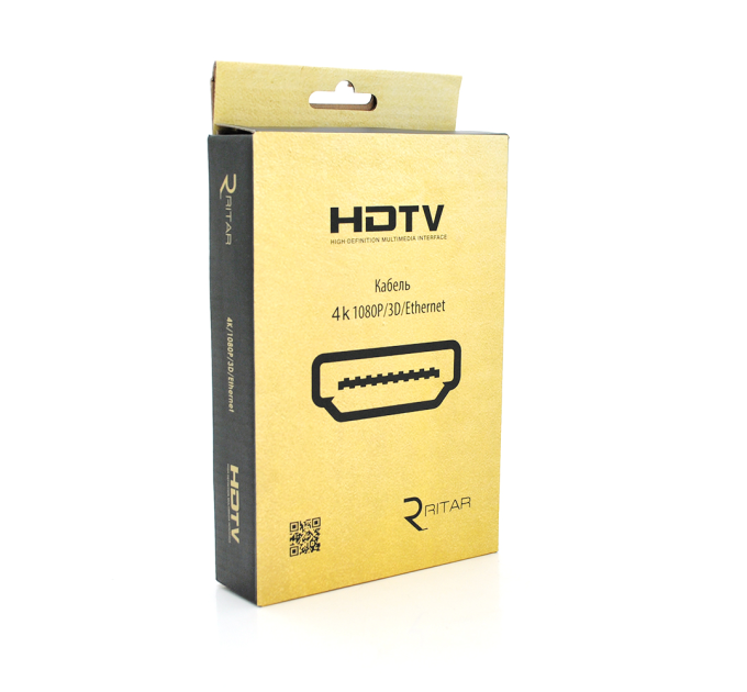 Кабель Ritar Premium PL-HD347 HDMI-HDMI 19+1, Ultra HD 4Kx2K, 2160P, 3.0m, v2,0, OD-6.0mm, з фільтром, круглий Black, конектор Gold, Box, Q100