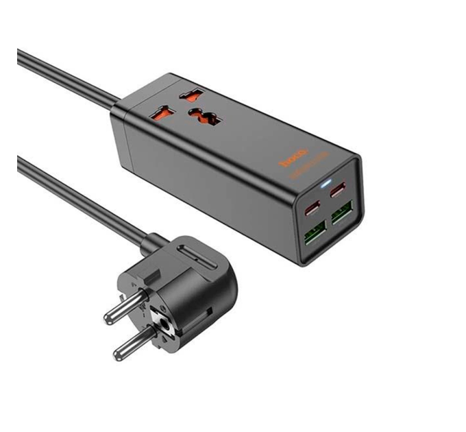 Мережевий фільтр HOCO AC10A на 1 розетку + 2 USB + 2 USB-C, 65W, кабель 1,5 м, 220В, Black, Box