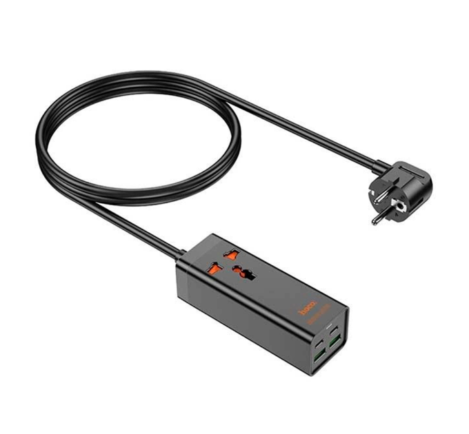 Мережевий фільтр HOCO AC10A на 1 розетку + 2 USB + 2 USB-C, 65W, кабель 1,5 м, 220В, Black, Box
