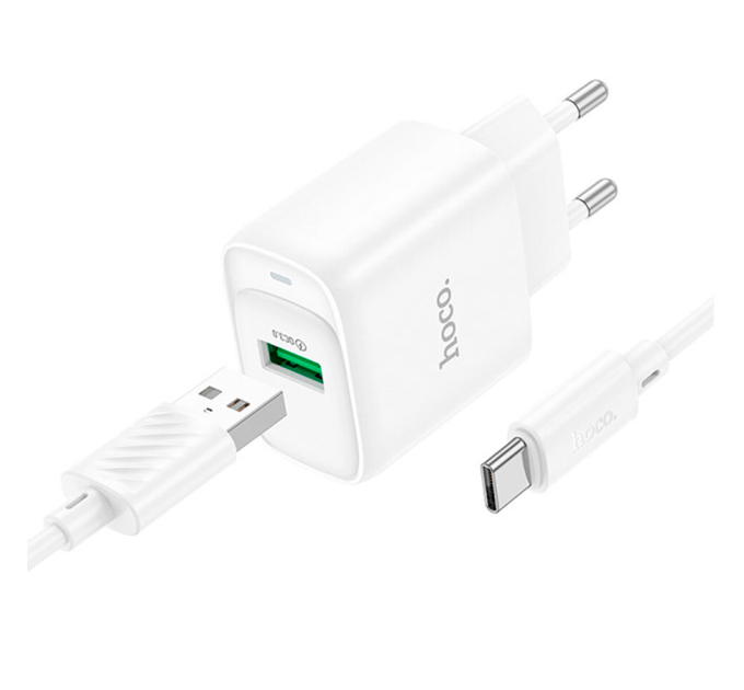Набір СЗУ 110-240V HOCO C140A+ кабель Type-C, 1xUSB, 18W, кабель 1м, White, Blister