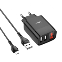 Набір СЗУ 110-240V HOCO C86A + кабель Micro, 2xUSB, 2.4A, кабель 1м, Black, Box