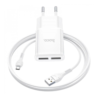 Набір СЗУ 110-240V HOCO C88A + кабель Micro, 2xUSB, 2.4A, кабель 1м, White, Box