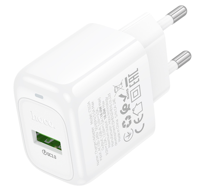 СЗУ 110-240V HOCO CS52A 1xUSB, 18W, White, Blister