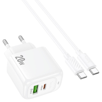 Набір СЗУ HOCO CS54A+ кабель Type-C / Type-C, 1xUSB+1xUSB-C, PD20W+QC3.0, кабель 1м, White, Box