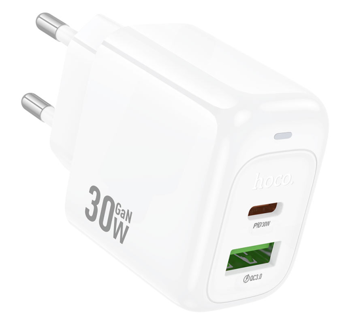 СЗУ 110-240V HOCO CS55A, 1xUSB, 1xUSB-C, PD30W, White, OEM