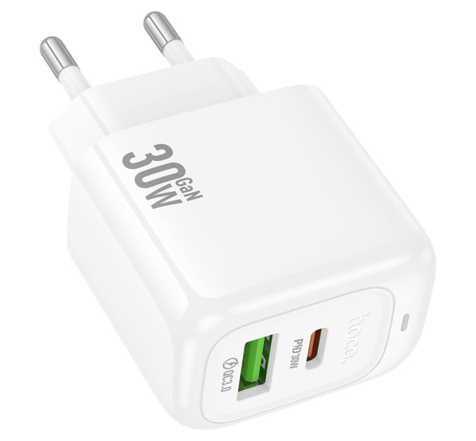 СЗУ 110-240V HOCO CS55A, 1xUSB, 1xUSB-C, PD30W, White, OEM