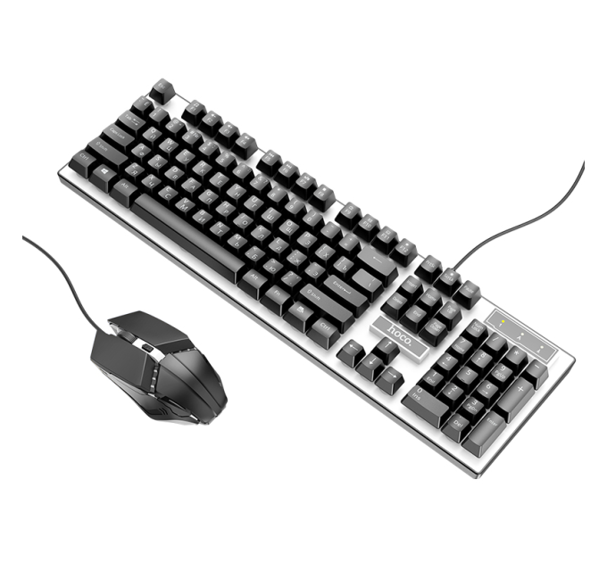 Комплект провідний KB+Mouse HOCO GM18, USB, RGB підсвічування, (Eng / Pyc), Black / White, Box
