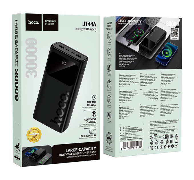 Power Bank HOCO J144A 30000mAh, Black, 0.660kg