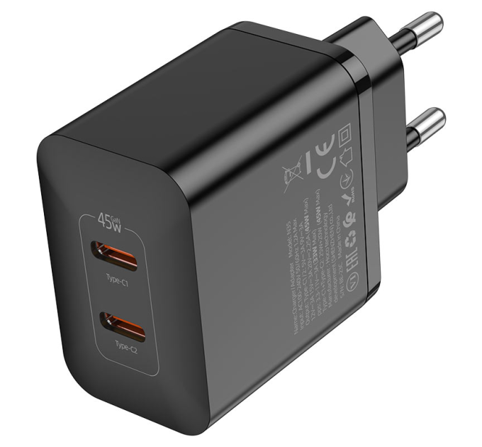 СЗУ HOCO N35, 2xUSB-C, PD45W, Black, Box