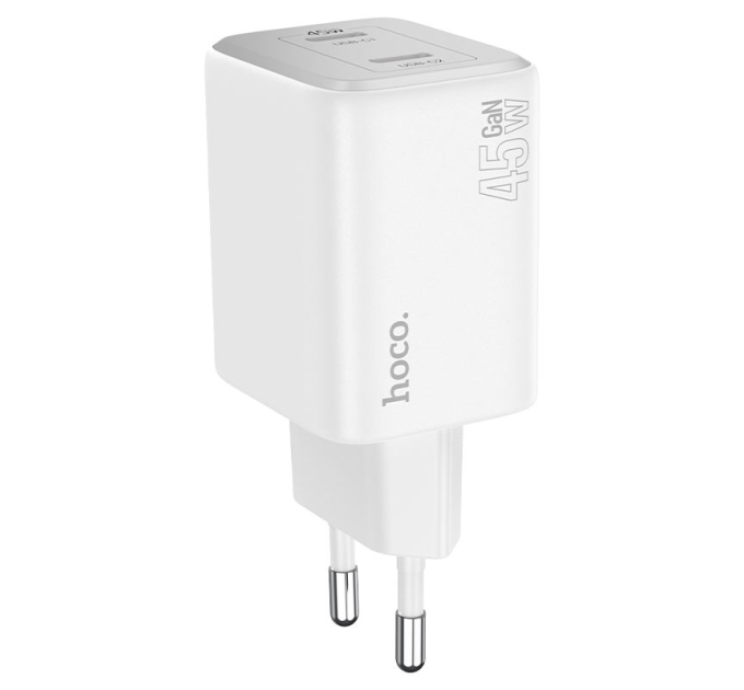 Набір СЗУ HOCO N42 + кабель Lighting, 2xUSB-C, PD45W, кабель 1м, White, Box