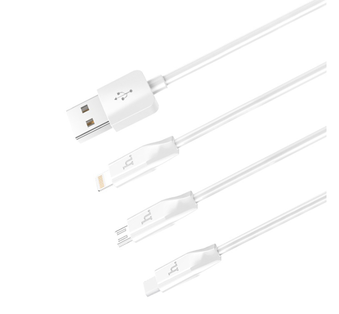 Кабель HOCO X1 USB-1 3 in 1 Micro / Iphone / Type-C, 2A, довжина 1м, White, Box