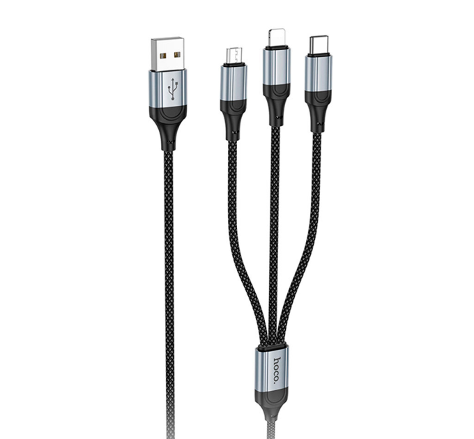 Кабель HOCO X102 USB-1 3 in 1 Micro / Iphone / Type-C, 2A, довжина 1м, Black, Box