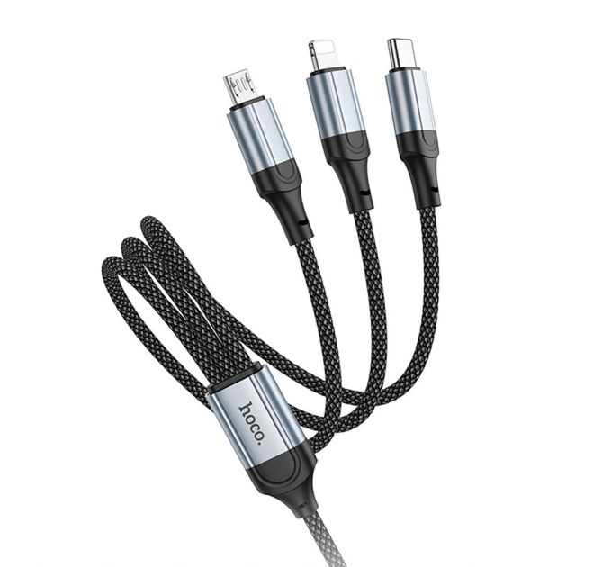 Кабель HOCO X102 USB-1 3 in 1 Micro / Iphone / Type-C, 2A, довжина 1м, Black, Box