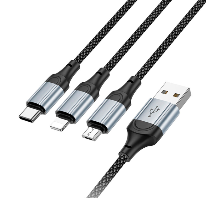 Кабель HOCO X102 USB-1 3 in 1 Micro / Iphone / Type-C, 2A, довжина 1м, Black, Box