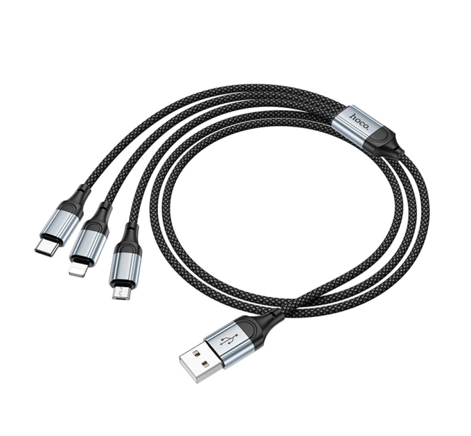 Кабель HOCO X102 USB-1 3 in 1 Micro / Iphone / Type-C, 2A, довжина 1м, Black, Box