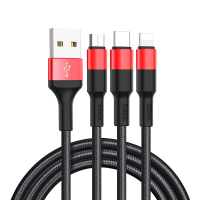 Кабель HOCO X26 USB-1 3 in 1 Micro / Iphone / Type-C, 2A, довжина 1м, Black / Red, Box