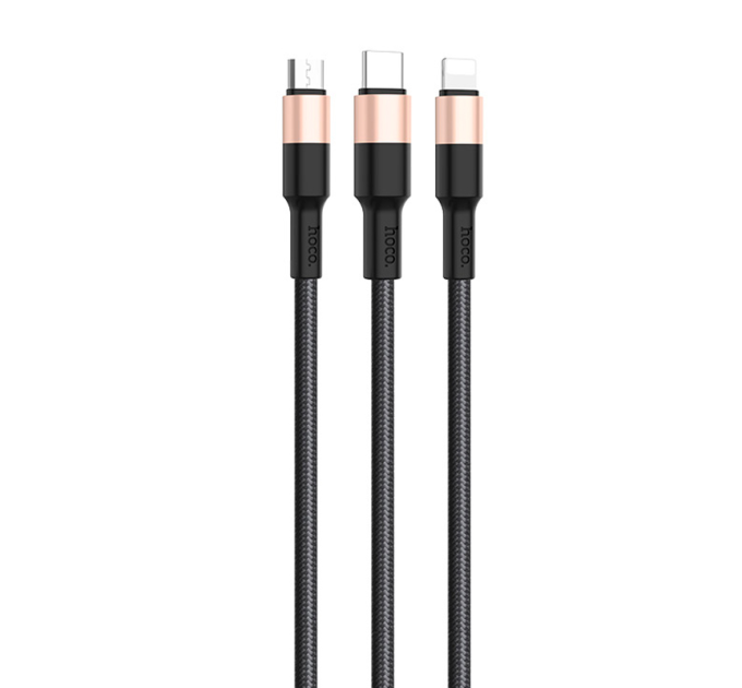 Кабель HOCO X26 USB-1 3 in 1 Micro / Iphone / Type-C, 2A, довжина 1м, Black / Gold, Box