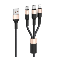 Кабель HOCO X26 USB-1 3 in 1 Micro / Iphone / Type-C, 2A, довжина 1м, Black / Gold, Box