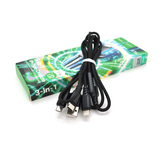 Кабель HOCO X76 USB-1 3 in 1 Micro / Iphone / Type-C, 2A, довжина 1м, Black, Box