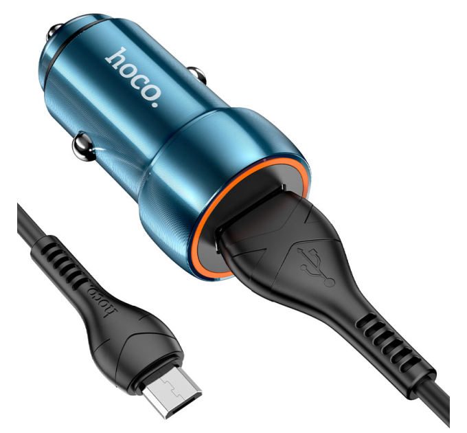 Набір АЗУ 12-24V HOCO Z46 + кабель MicroUSB, 1xUSB, 18W, кабель 1м, Blue, Box
