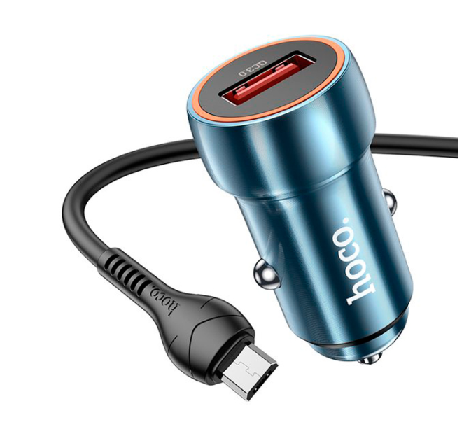 Набір АЗУ 12-24V HOCO Z46 + кабель MicroUSB, 1xUSB, 18W, кабель 1м, Blue, Box