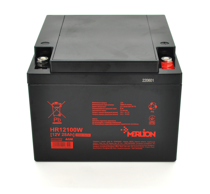 Акумуляторна батарея MERLION HR12100W, 12V 28Ah Black ( 166 х 175 х 125 (125) )