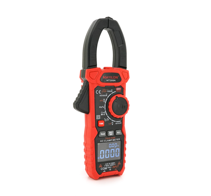 Токові кліщі Mayilon HT-208A Вимірювання: V, A, Ω, C, Hz, DUTY, °C / °F (NCV, True RMS). Функції: Data Hold, Max / Min, REL, продзвонювання, тест діодів