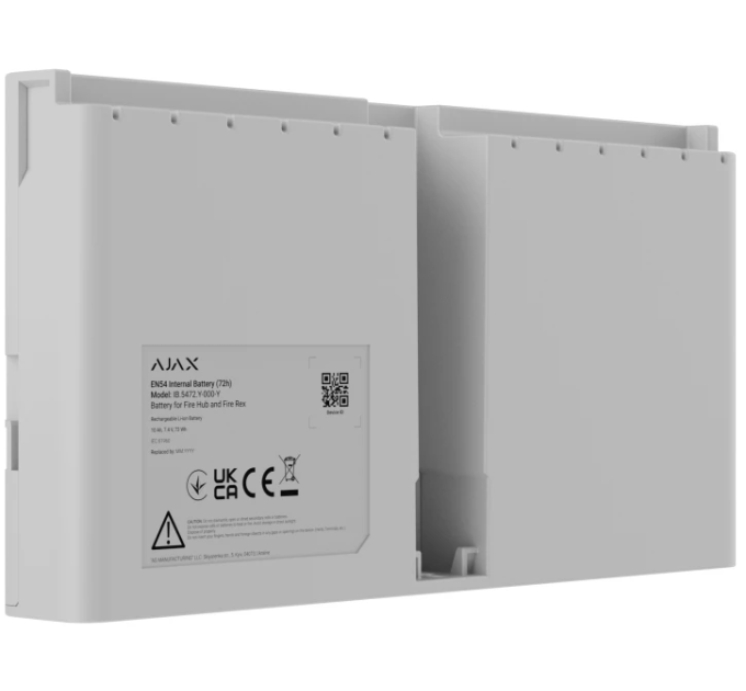 Li-ion батарея Ajax EN54 Internal Battery (72h), що перезаряджається, для EN54 Fire Hub і EN54 Fire ReX, White
