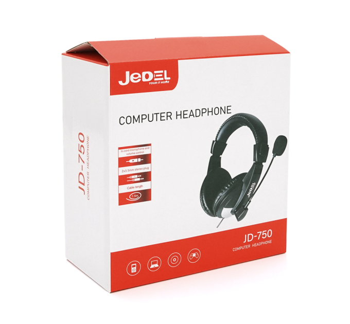 Навушники провідні Jedel JD-750, з мікрофоном, Black, Box
