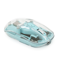 Миша бездротова JEDEL WD131P-BU, 800 / 1200 / 1600DPI, 2.4 GHz+Bluetooth 5.0, 3.7V 300mAh, Type-C заряджання. 109x60x32 мм. Transparent-Blue. Box