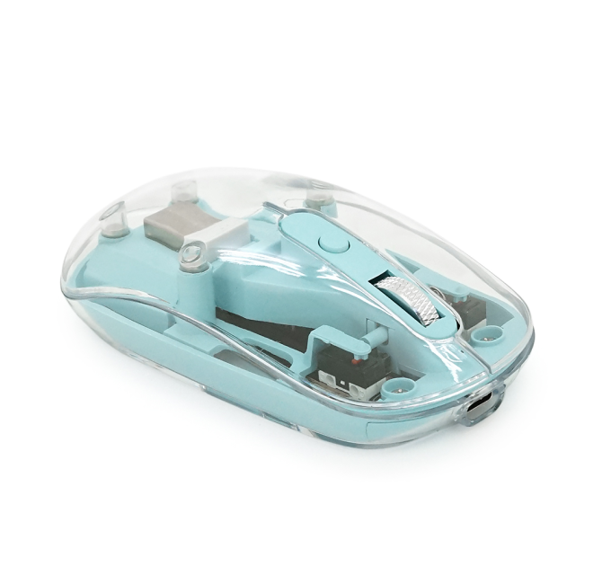 Миша бездротова JEDEL WD131P-BU, 800 / 1200 / 1600DPI, 2.4 GHz+Bluetooth 5.0, 3.7V 300mAh, Type-C заряджання. 109x60x32 мм. Transparent-Blue. Box