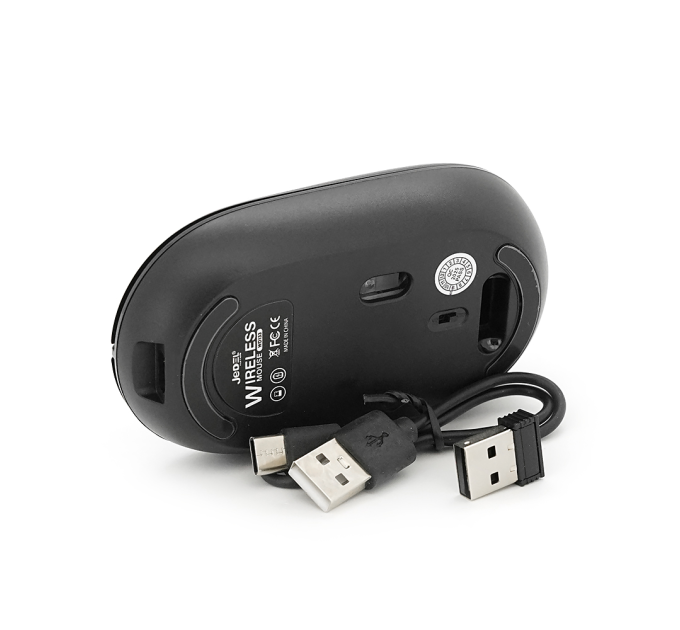 Миша бездротова JEDEL WD133, 800 / 1200 / 1600DPI, 2.4 GHz+Bluetooth 5.0, 3.7V 400mAh, Type-C заряджання. 105x60x34 мм. Black. Box