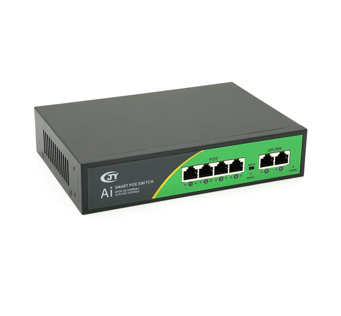 POE комутатор JY-1006B 4 POE 10 / 100 + 2 RJ45 10 / 100 + вбудований блок живлення 52V 1.38A