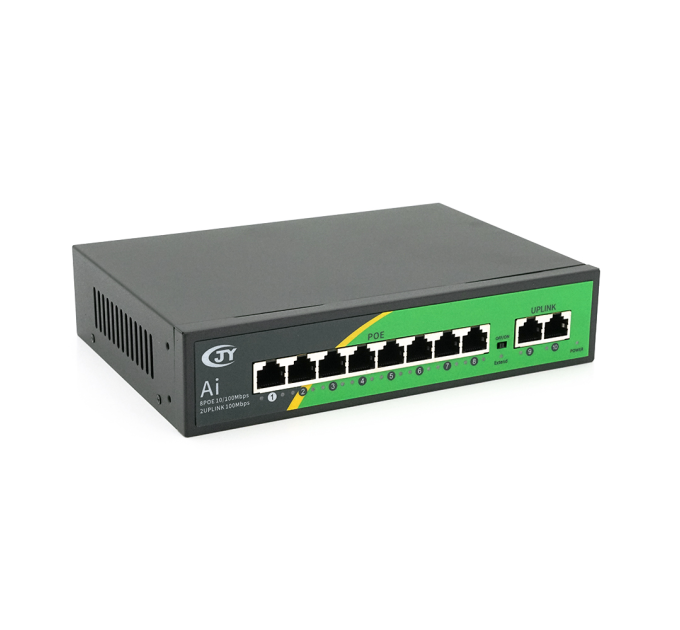 POE комутатор JY-1010B 8 POE 10 / 100 + 2 RJ45 10 / 100 + вбудований блок живлення 52V 2.3A