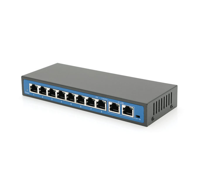 Комутатор POE 48V з 8 портами POE 100Мбіт + 2 порт Ethernet (UP-Link) 100Мбіт, корпус - метал, Black, БП в комплекті, Q18