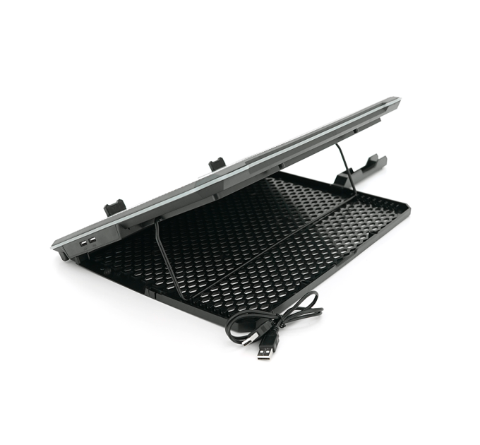 Підставка під ноутбук IceCoorel K15D, 10-19", 15 * 60mm 2550±10% RPM, корпус пластик + алюміній, 2xUSB 2.0 + LCD, 415x296x28mm, RGB, Box, Q10
