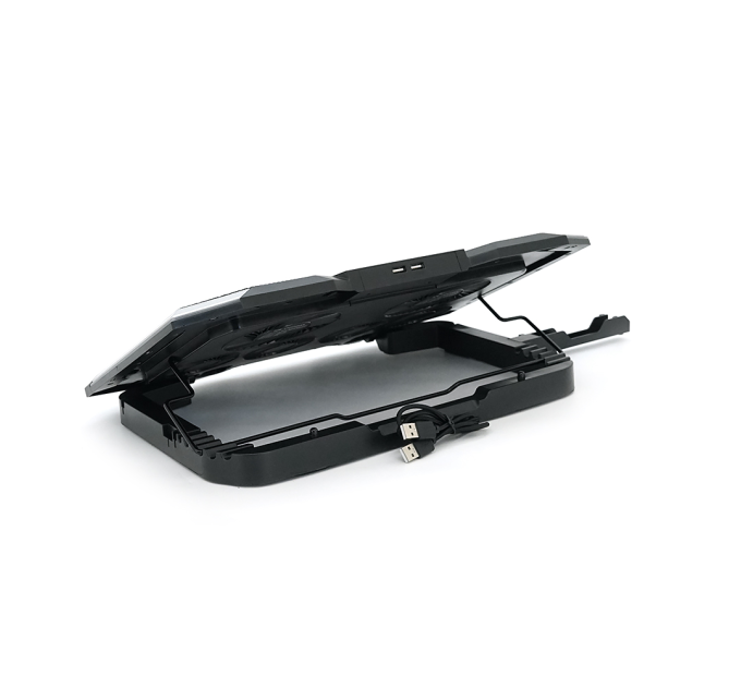 Підставка для ноутбука IceCoorel K9, 10-17", 2*100mm 1400±10% RPM + 4*70mm 2500±10%RPM, корпус пластик+алюміній, 2xUSB2.0 + підставка для мобільного телефону, 400x260x30mm, Blue, Box