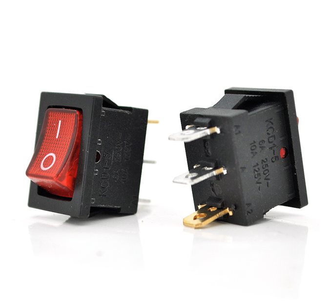 Перемикач ON-ON KCD1-102N, 250VAC / 6A, 3 контакти, Red, Q100